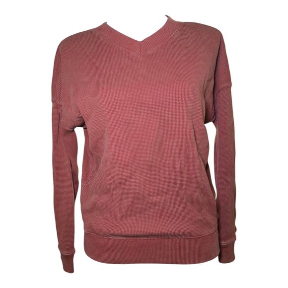 Madewell Women’s XS Orange Waffle Knit V-Neck Long Sleeve Thermal Top Cotton - Picture 10 of 10